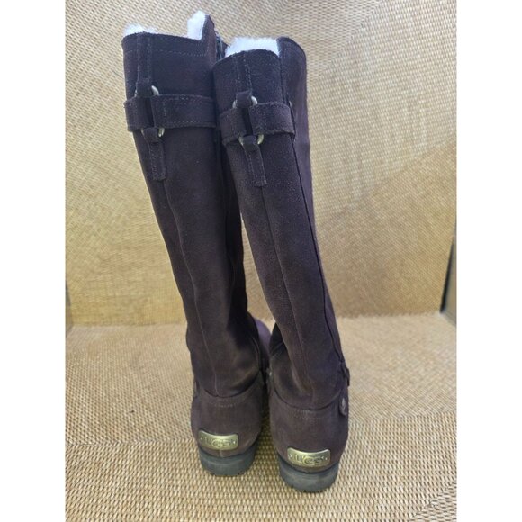 Ugg Brown Suede Leather Tall Zip Boots With Shearling Lining LogoSize 5‎ Womens - Picture 6 of 11